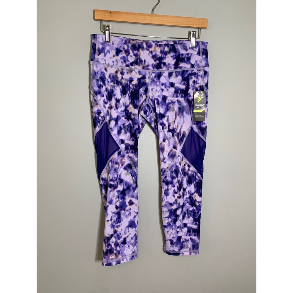 NEW Old Navy Active Leggings Womens M Purple Go-Dry Mesh Panel Fitted Crop